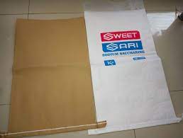 White and brown paper sack woven laminated, chemical paper bag