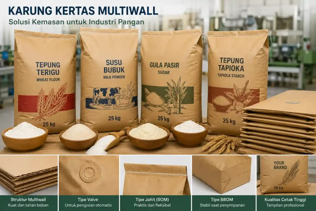 Multiwall Paper Sack: Karung Kertas Multiwall untuk Industri Pangan 1 karung kertas multiwall - multiwall paper sack - edpack karunia persada