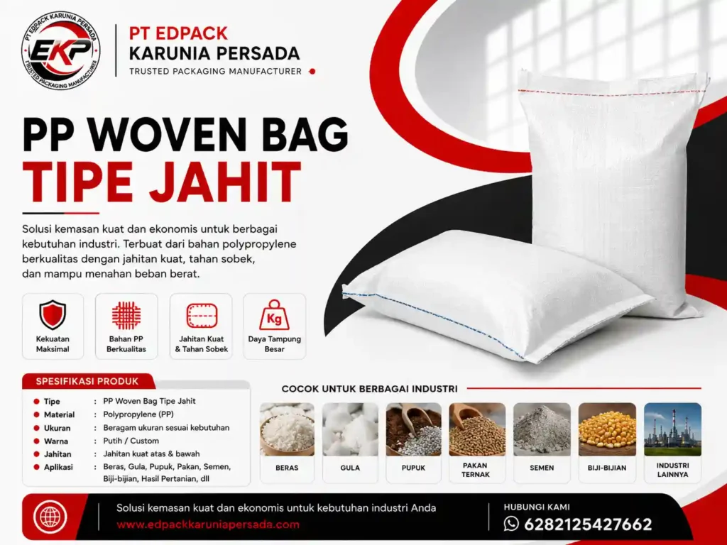 PP Woven Bag: Memahami Fungsi, Struktur, Jenis, dan Aplikasinya dalam Kemasan Industri! 1 pp woven bag tipe jahit - edpack karunia persada